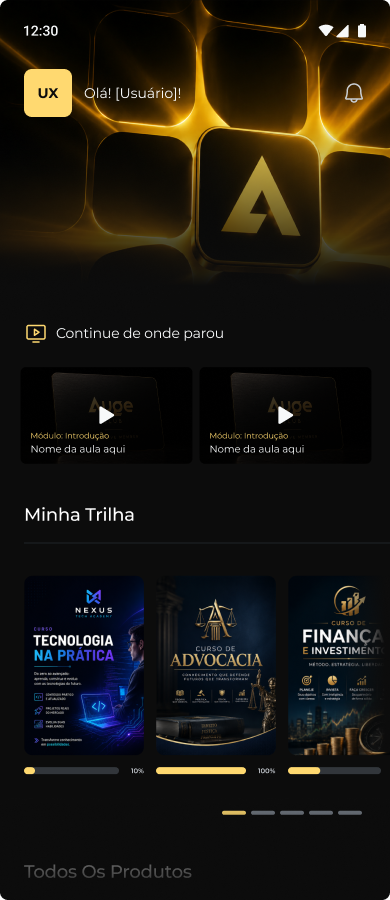 Captura real da plataforma Auge: Área de Membros