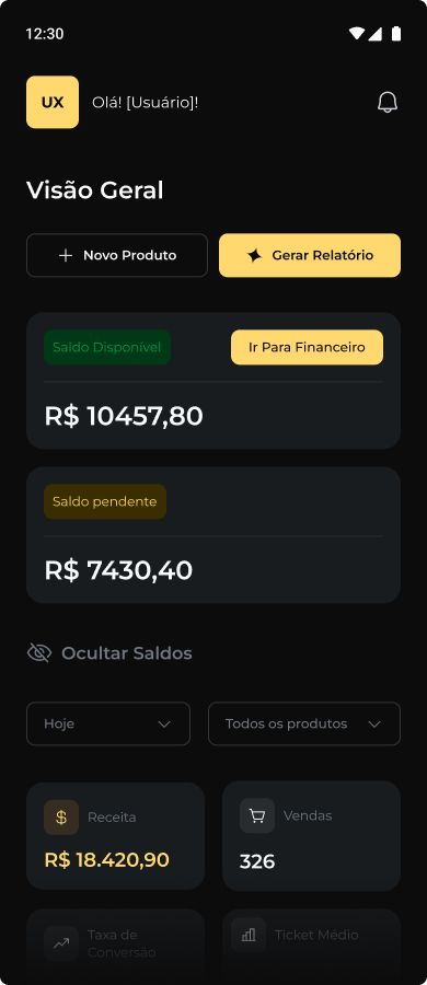 Captura real da plataforma Auge: Vendas